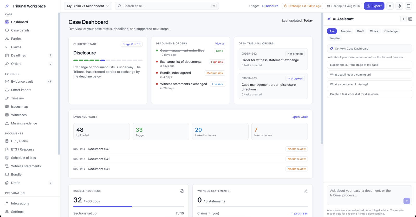 Self-Representation Case Hub dashboard preview